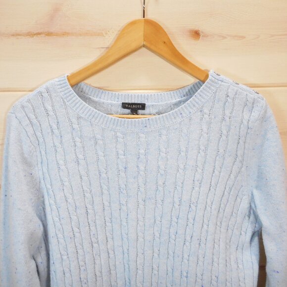 Talbots Women's sz M Pullover Sweater Long Sleeve Cable Knit Light Blue Speckled - Picture 2 of 12